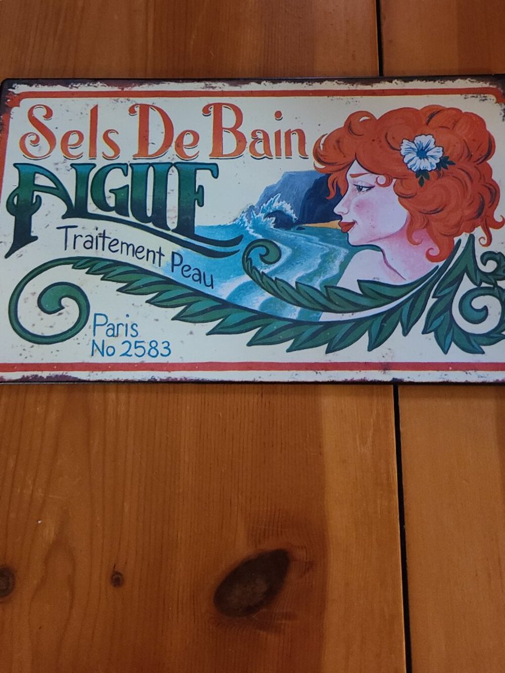 Paris France “Sels De Bain Algue Thick Metal Sign Red Haired Woman Paris 2583